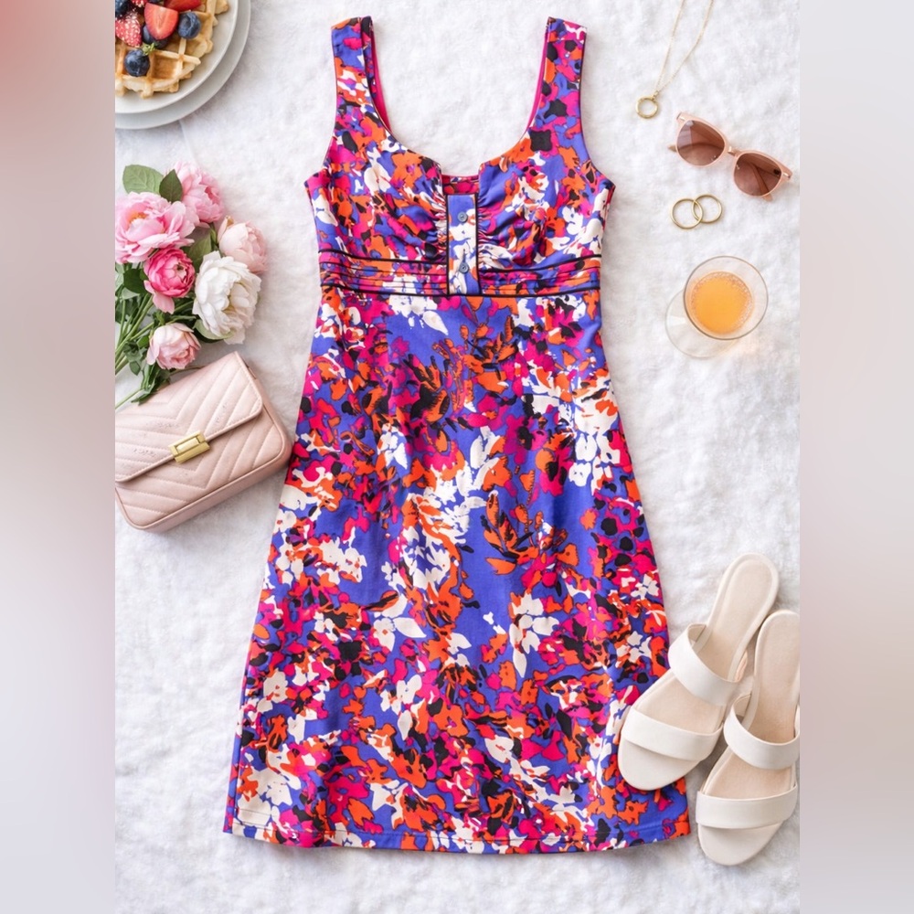 Donna Ricco New York Floral Fit & Flare Dress | Size 8 | Pink Blue Orange